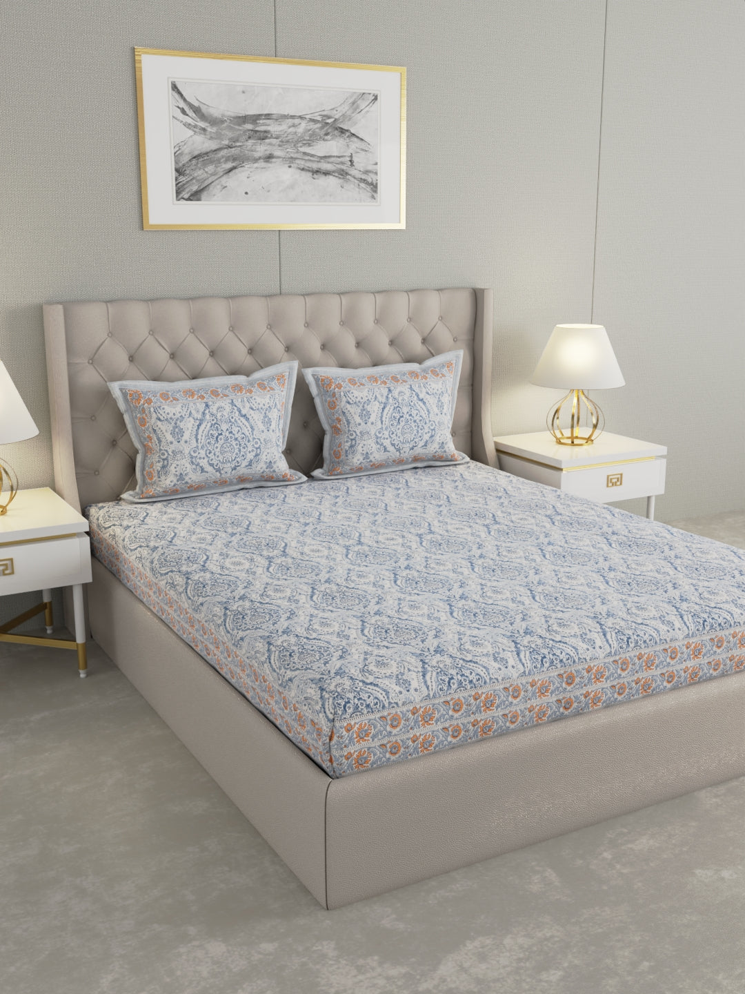 Pure Organic Cotton Bedsheet Hand Block Printed King Size with Pillow Covers 240 TC 90X108 inches