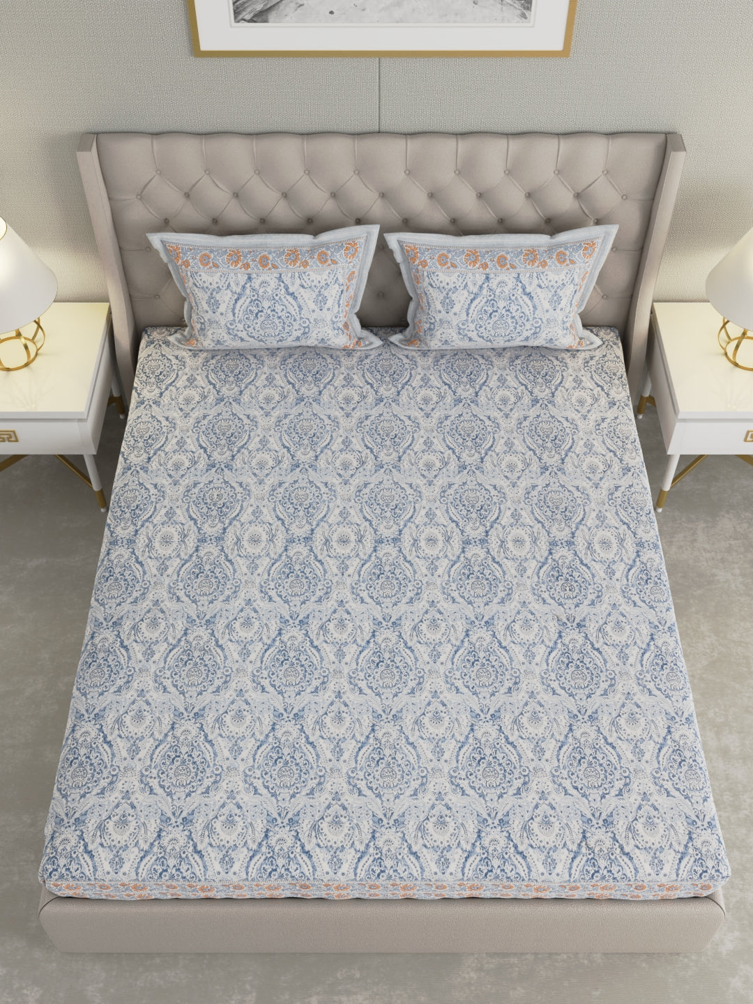 Pure Organic Cotton Bedsheet Hand Block Printed King Size with Pillow Covers 240 TC 90X108 inches