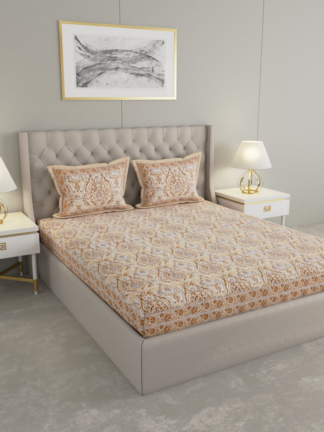 Pure Organic Cotton Bedsheet Hand Block Printed King Size with Pillow Covers 240 TC 90X108 inches