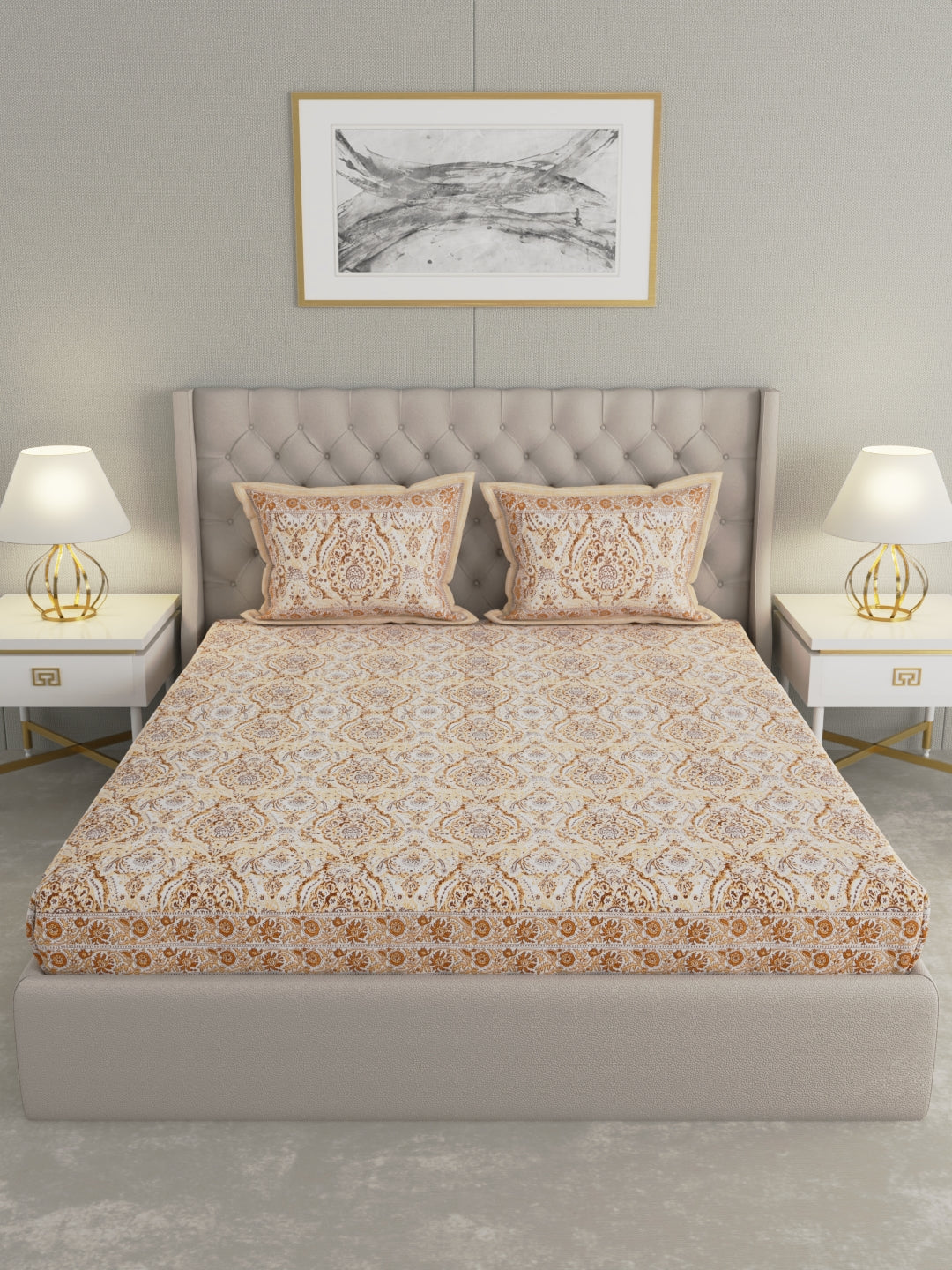 Pure Organic Cotton Bedsheet Hand Block Printed King Size with Pillow Covers 240 TC 90X108 inches