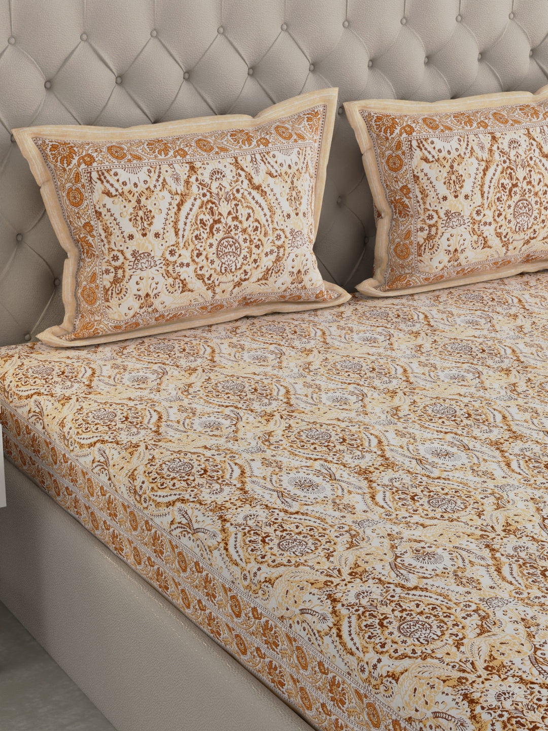Pure Organic Cotton Bedsheet Hand Block Printed King Size with Pillow Covers 240 TC 90X108 inches