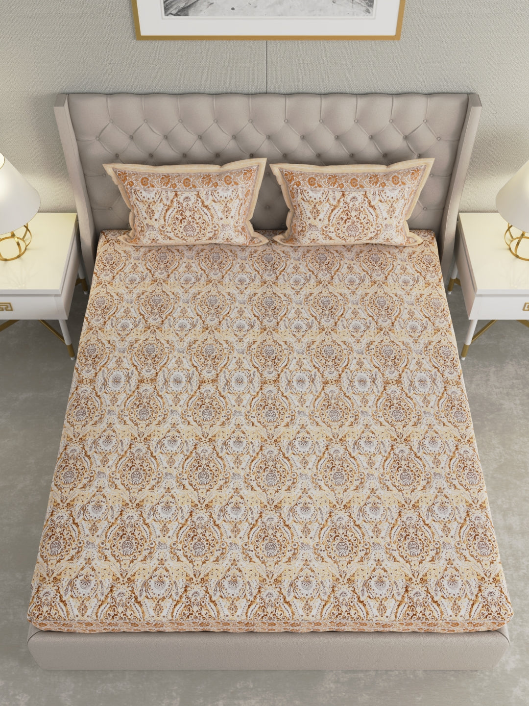 Pure Organic Cotton Bedsheet Hand Block Printed King Size with Pillow Covers 240 TC 90X108 inches
