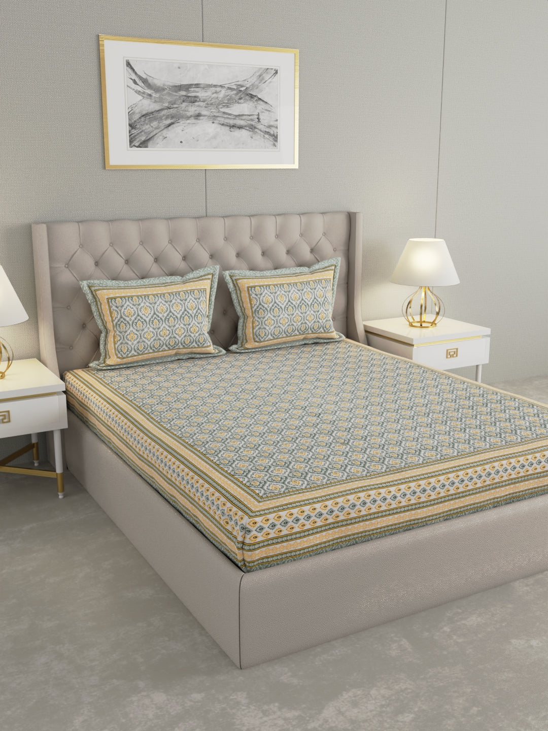 Pure Organic Cotton Bedsheet Hand Block Printed King Size with Pillow Covers 240 TC 90X108 inches
