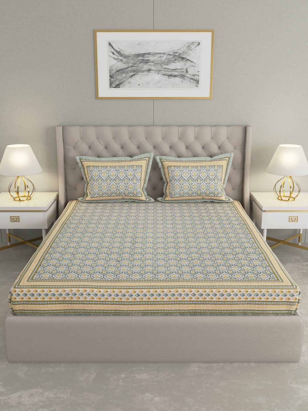 Pure Organic Cotton Bedsheet Hand Block Printed King Size with Pillow Covers 240 TC 90X108 inches