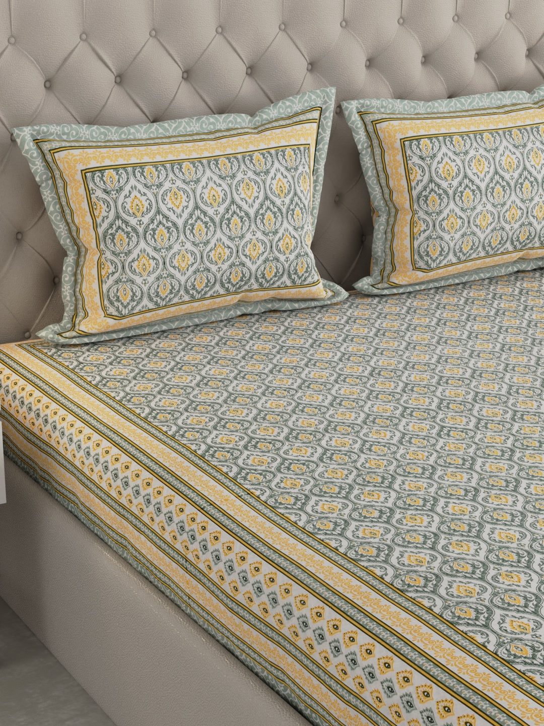 Pure Organic Cotton Bedsheet Hand Block Printed King Size with Pillow Covers 240 TC 90X108 inches