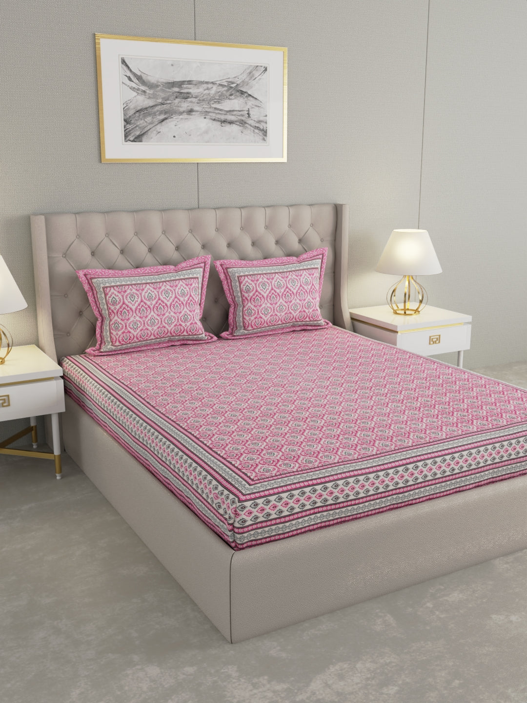 Pure Organic Cotton Bedsheet Hand Block Printed King Size with Pillow Covers 240 TC 90X108 inches