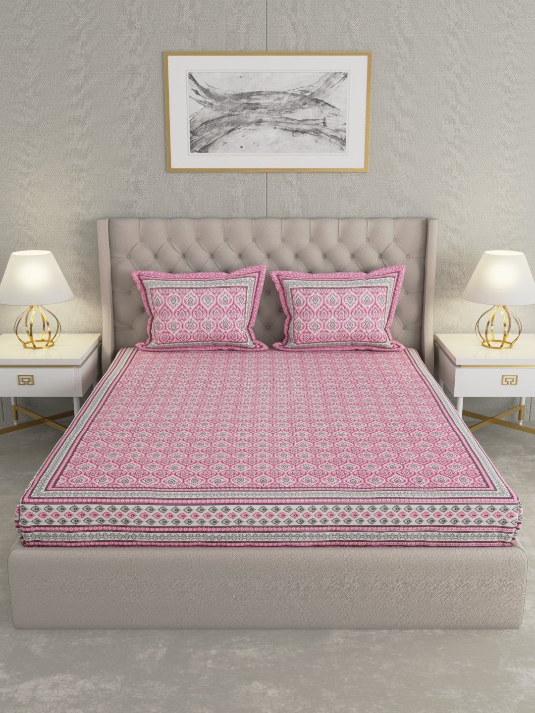 Pure Organic Cotton Bedsheet Hand Block Printed King Size with Pillow Covers 240 TC 90X108 inches