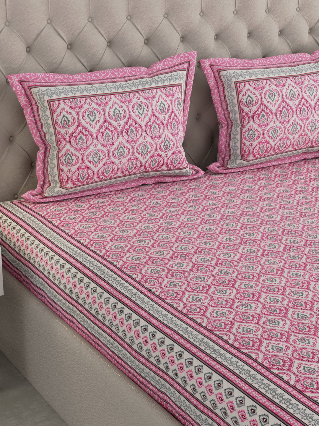 Pure Organic Cotton Bedsheet Hand Block Printed King Size with Pillow Covers 240 TC 90X108 inches