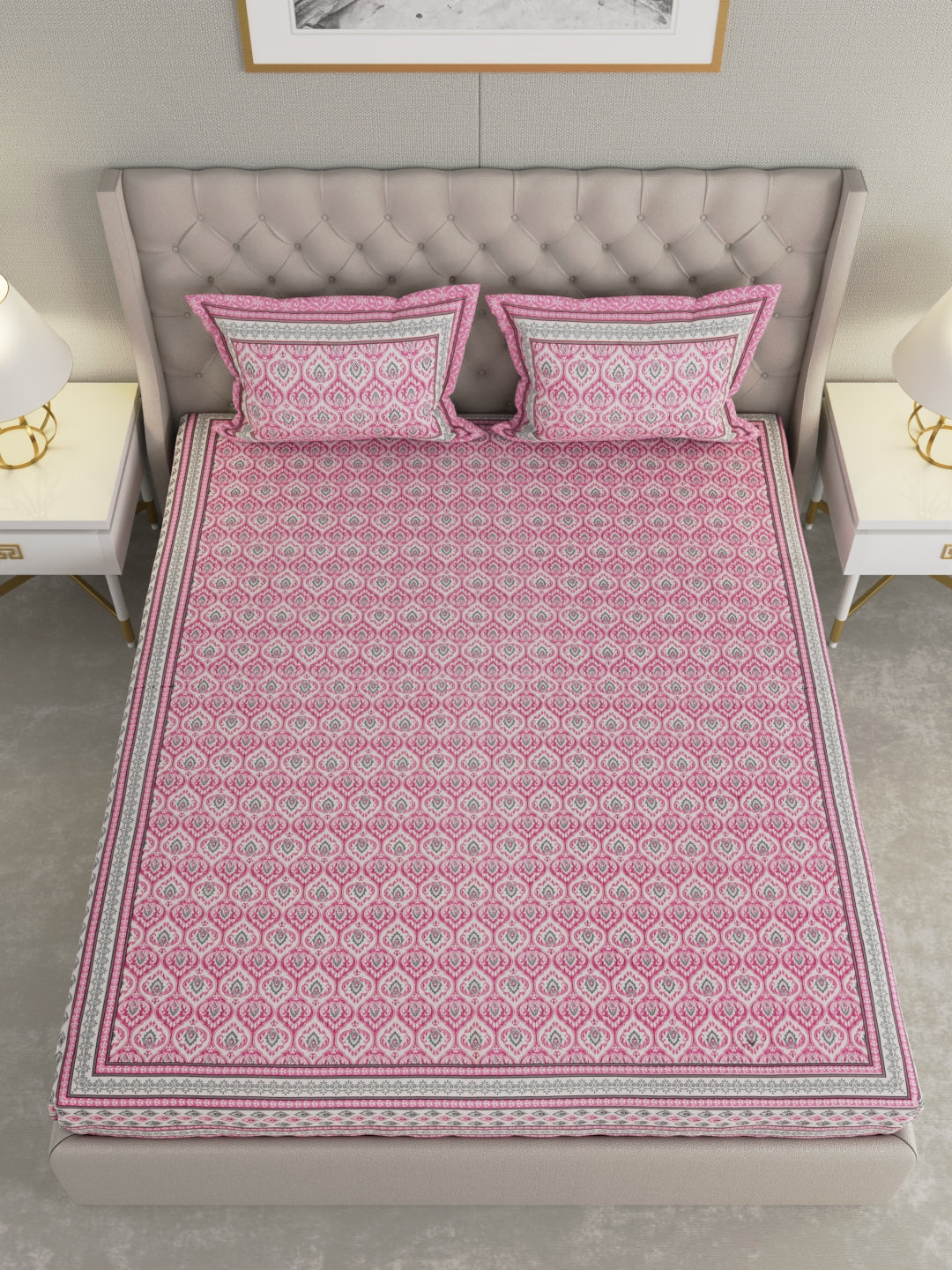 Pure Organic Cotton Bedsheet Hand Block Printed King Size with Pillow Covers 240 TC 90X108 inches