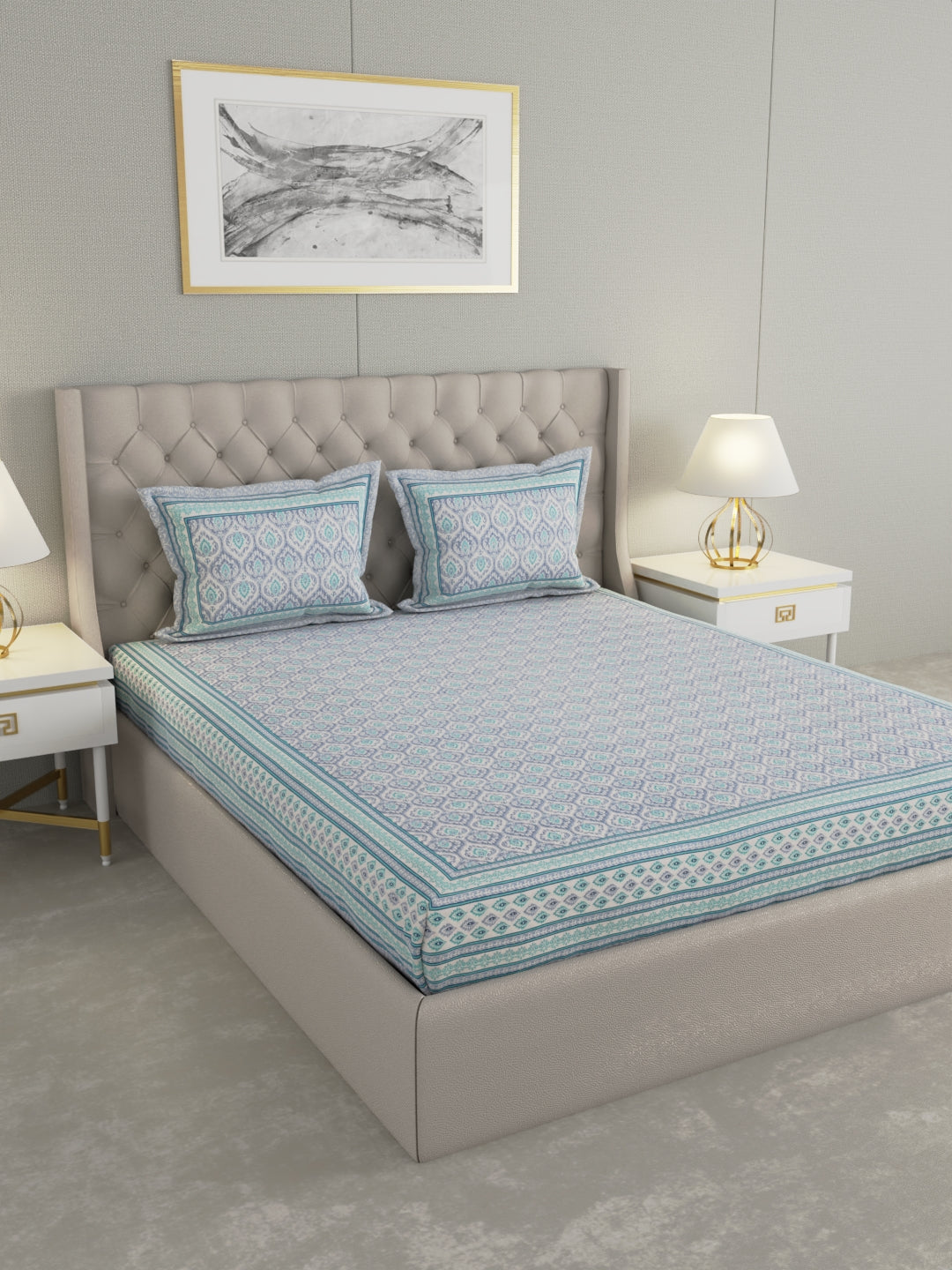 Pure Organic Cotton Bedsheet Hand Block Printed King Size with Pillow Covers 240 TC 90X108 inches