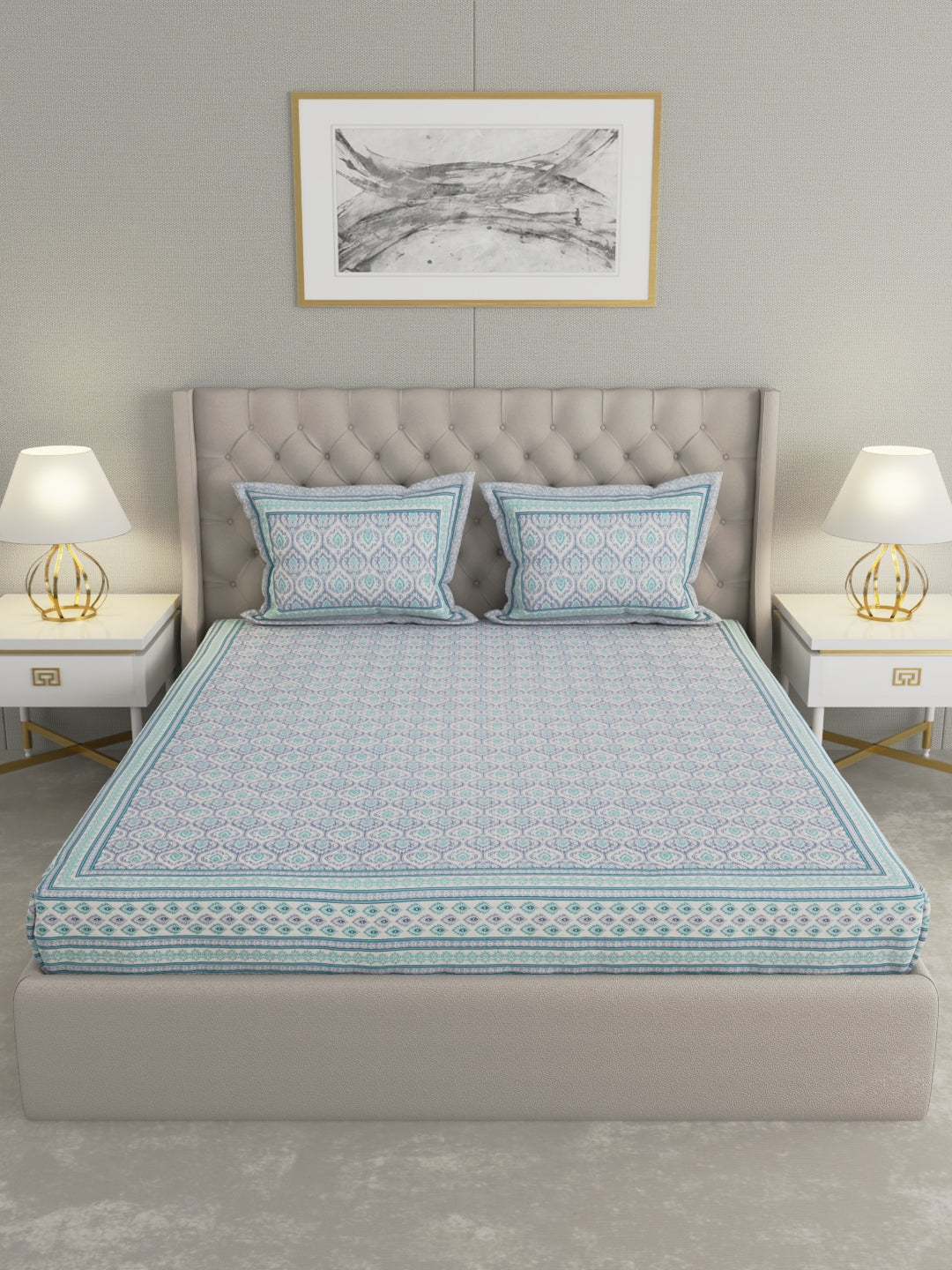 Pure Organic Cotton Bedsheet Hand Block Printed King Size with Pillow Covers 240 TC 90X108 inches