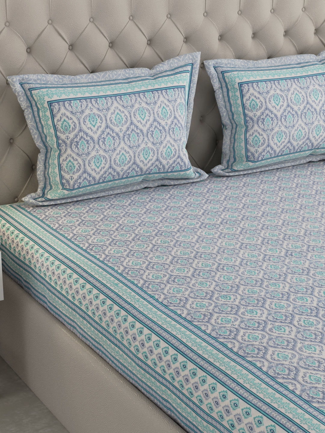 Pure Organic Cotton Bedsheet Hand Block Printed King Size with Pillow Covers 240 TC 90X108 inches