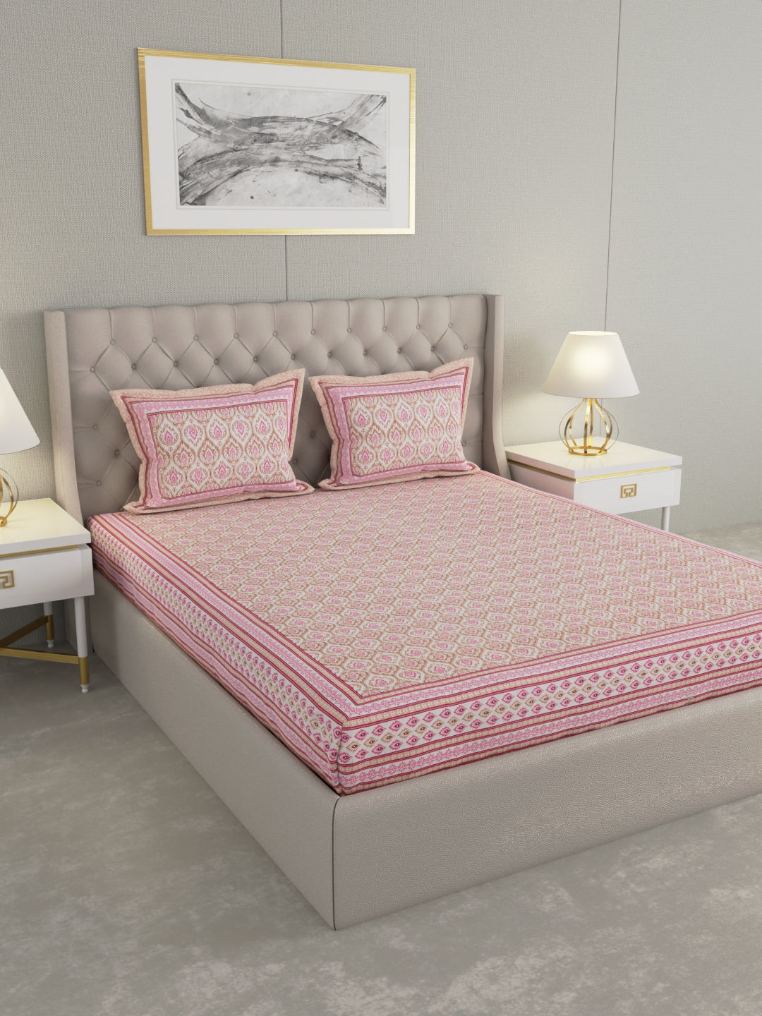 Pure Organic Cotton Bedsheet Hand Block Printed King Size with Pillow Covers 240 TC 90X108 inches