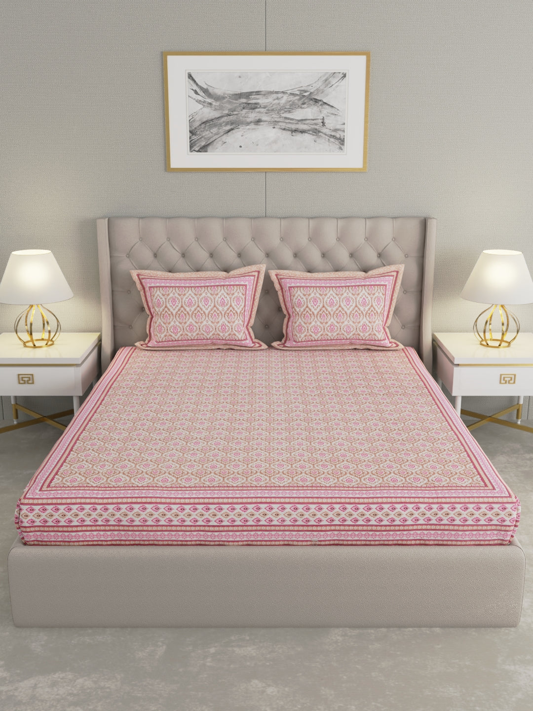 Pure Organic Cotton Bedsheet Hand Block Printed King Size with Pillow Covers 240 TC 90X108 inches