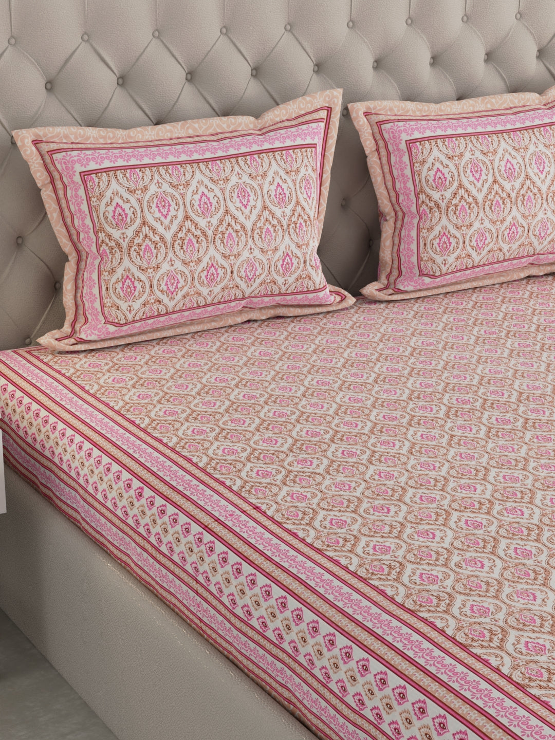 Pure Organic Cotton Bedsheet Hand Block Printed King Size with Pillow Covers 240 TC 90X108 inches