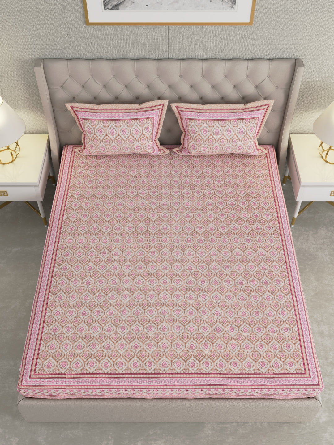 Pure Organic Cotton Bedsheet Hand Block Printed King Size with Pillow Covers 240 TC 90X108 inches