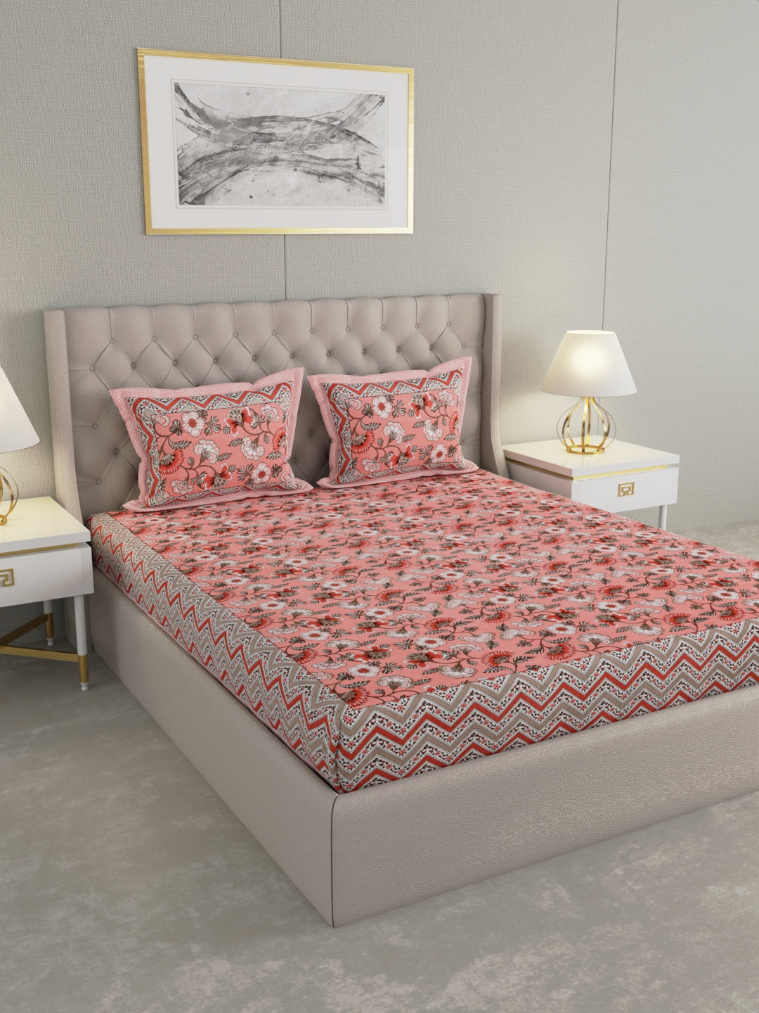Pure Organic Cotton Bedsheet Hand Block Printed King Size with Pillow Covers 240 TC 90X108 inches