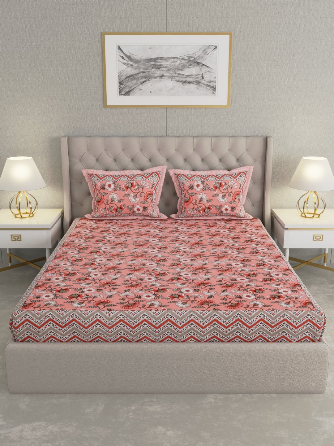 Pure Organic Cotton Bedsheet Hand Block Printed King Size with Pillow Covers 240 TC 90X108 inches