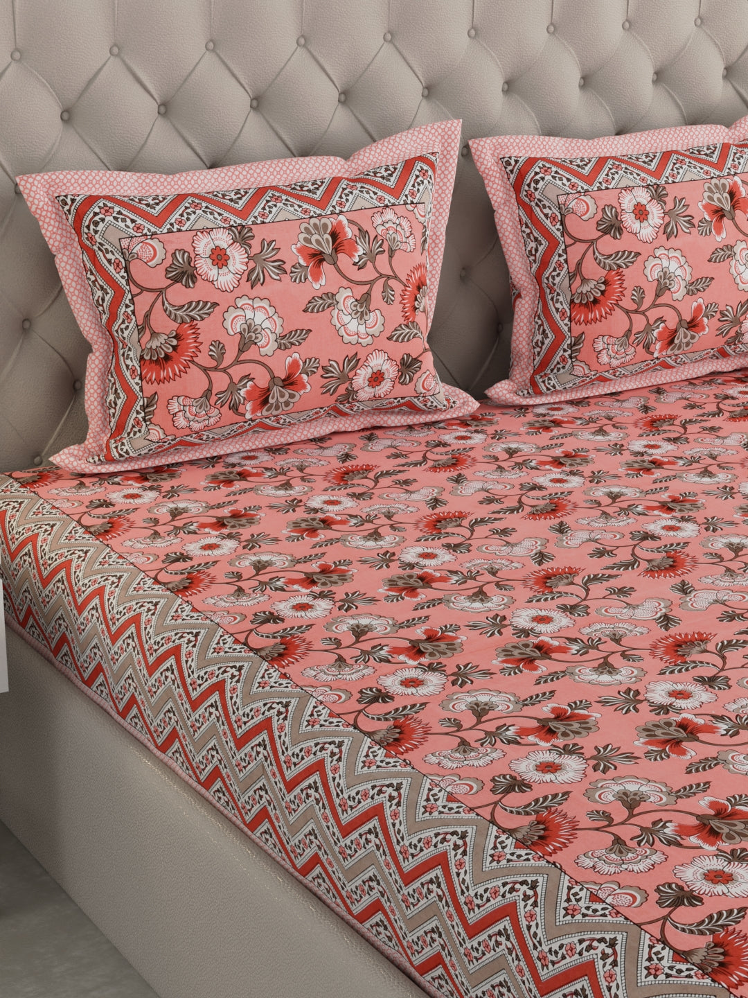 Pure Organic Cotton Bedsheet Hand Block Printed King Size with Pillow Covers 240 TC 90X108 inches