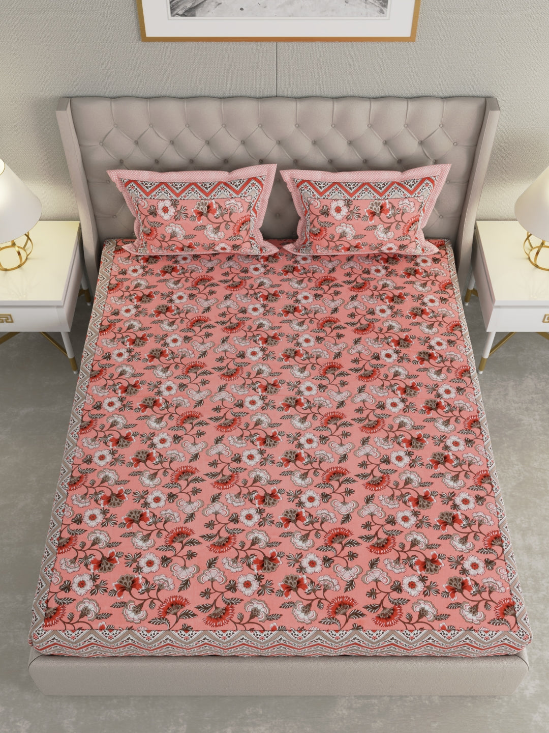 Pure Organic Cotton Bedsheet Hand Block Printed King Size with Pillow Covers 240 TC 90X108 inches