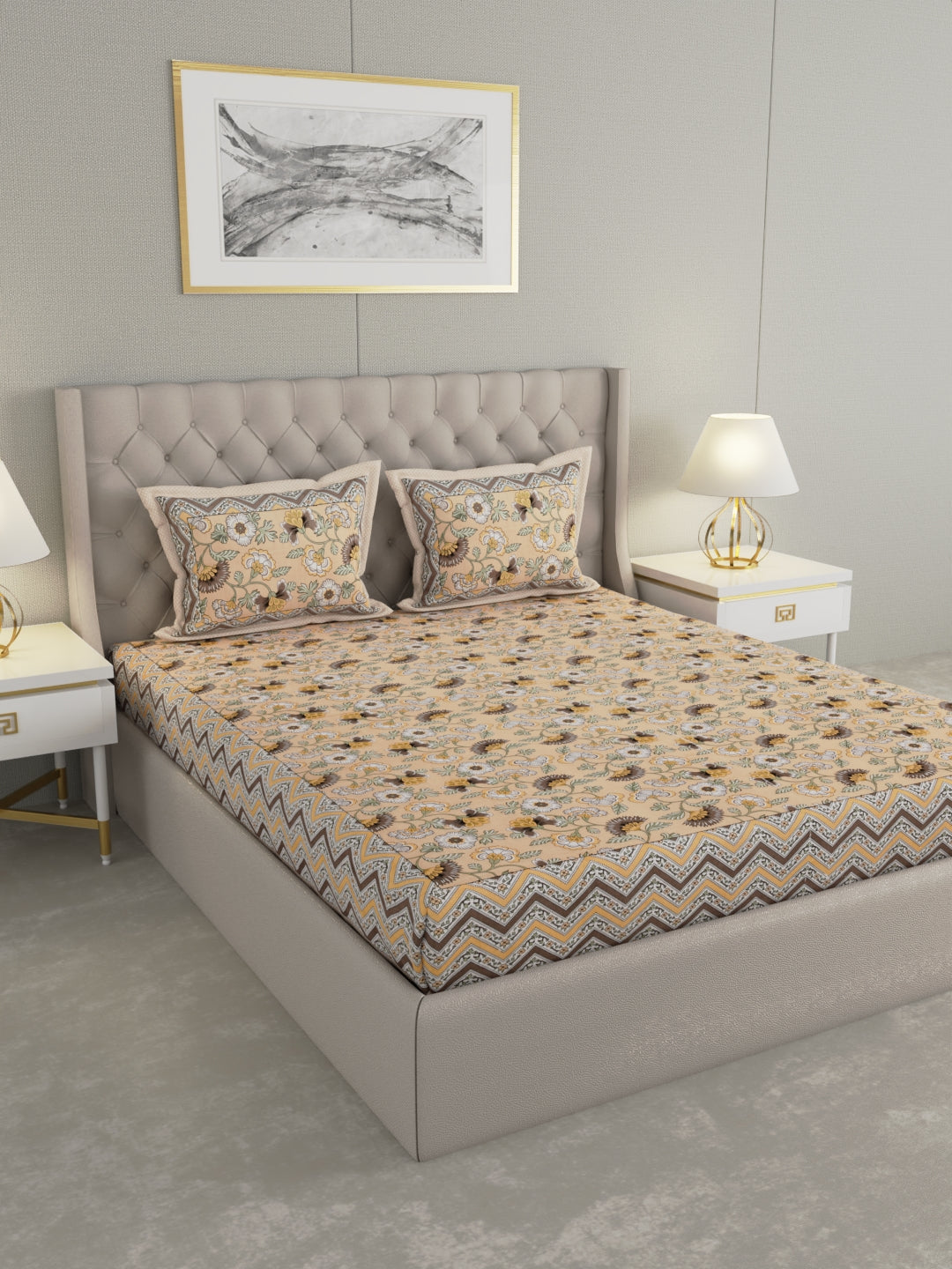 Pure Organic Cotton Bedsheet Hand Block Printed King Size with Pillow Covers 240 TC 90X108 inches