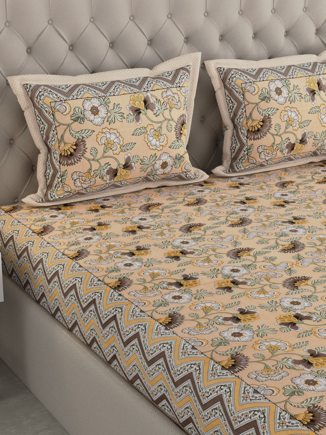 Pure Organic Cotton Bedsheet Hand Block Printed King Size with Pillow Covers 240 TC 90X108 inches
