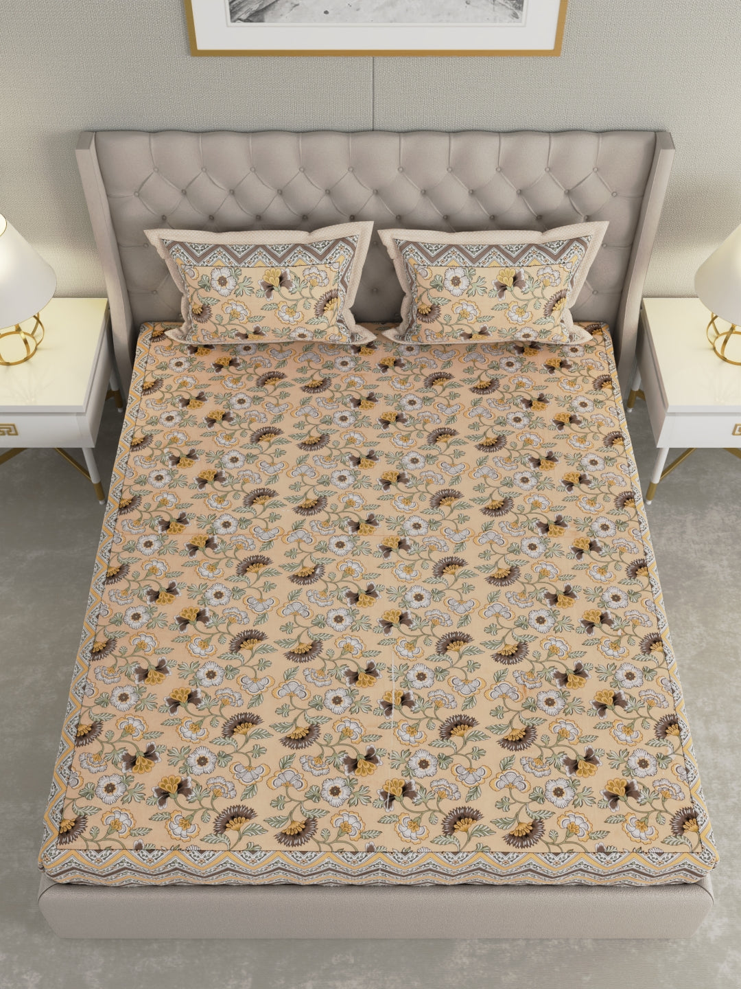 Pure Organic Cotton Bedsheet Hand Block Printed King Size with Pillow Covers 240 TC 90X108 inches