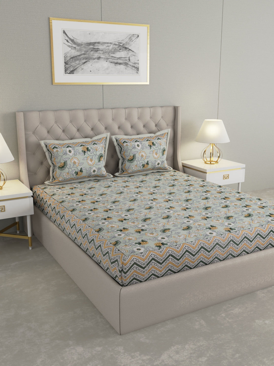 Pure Organic Cotton Bedsheet Hand Block Printed King Size with Pillow Covers 240 TC 90X108 inches