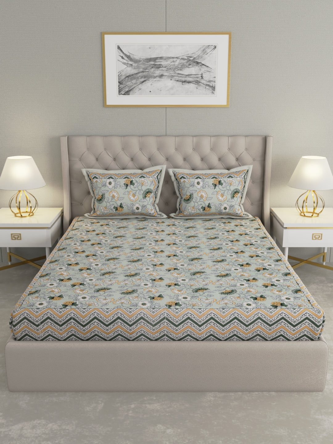 Pure Organic Cotton Bedsheet Hand Block Printed King Size with Pillow Covers 240 TC 90X108 inches