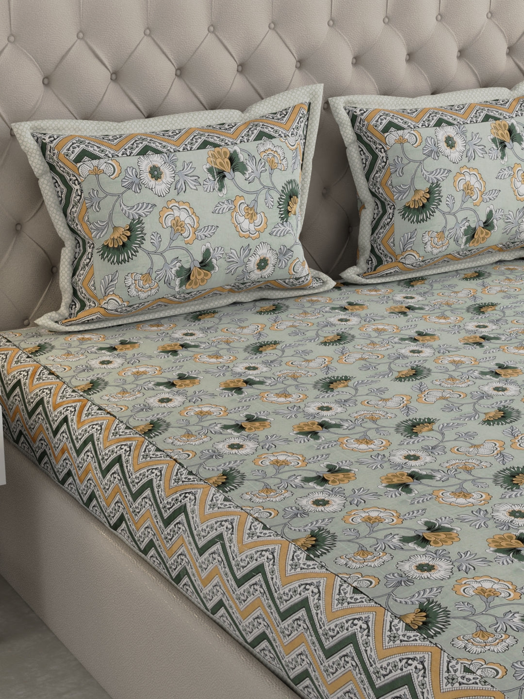 Pure Organic Cotton Bedsheet Hand Block Printed King Size with Pillow Covers 240 TC 90X108 inches