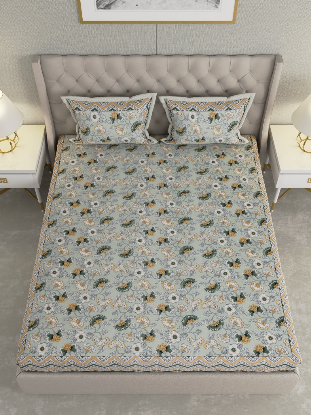 Pure Organic Cotton Bedsheet Hand Block Printed King Size with Pillow Covers 240 TC 90X108 inches