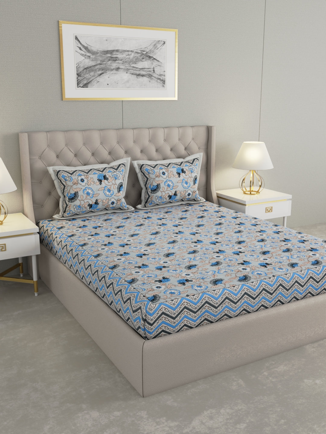 Pure Organic Cotton Bedsheet Hand Block Printed King Size with Pillow Covers 240 TC 90X108 inches
