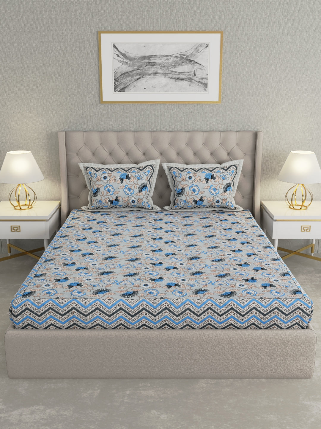 Pure Organic Cotton Bedsheet Hand Block Printed King Size with Pillow Covers 240 TC 90X108 inches