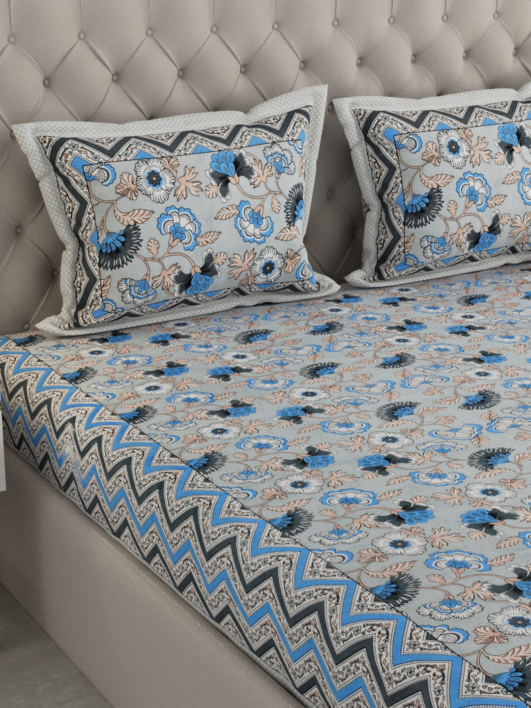 Pure Organic Cotton Bedsheet Hand Block Printed King Size with Pillow Covers 240 TC 90X108 inches