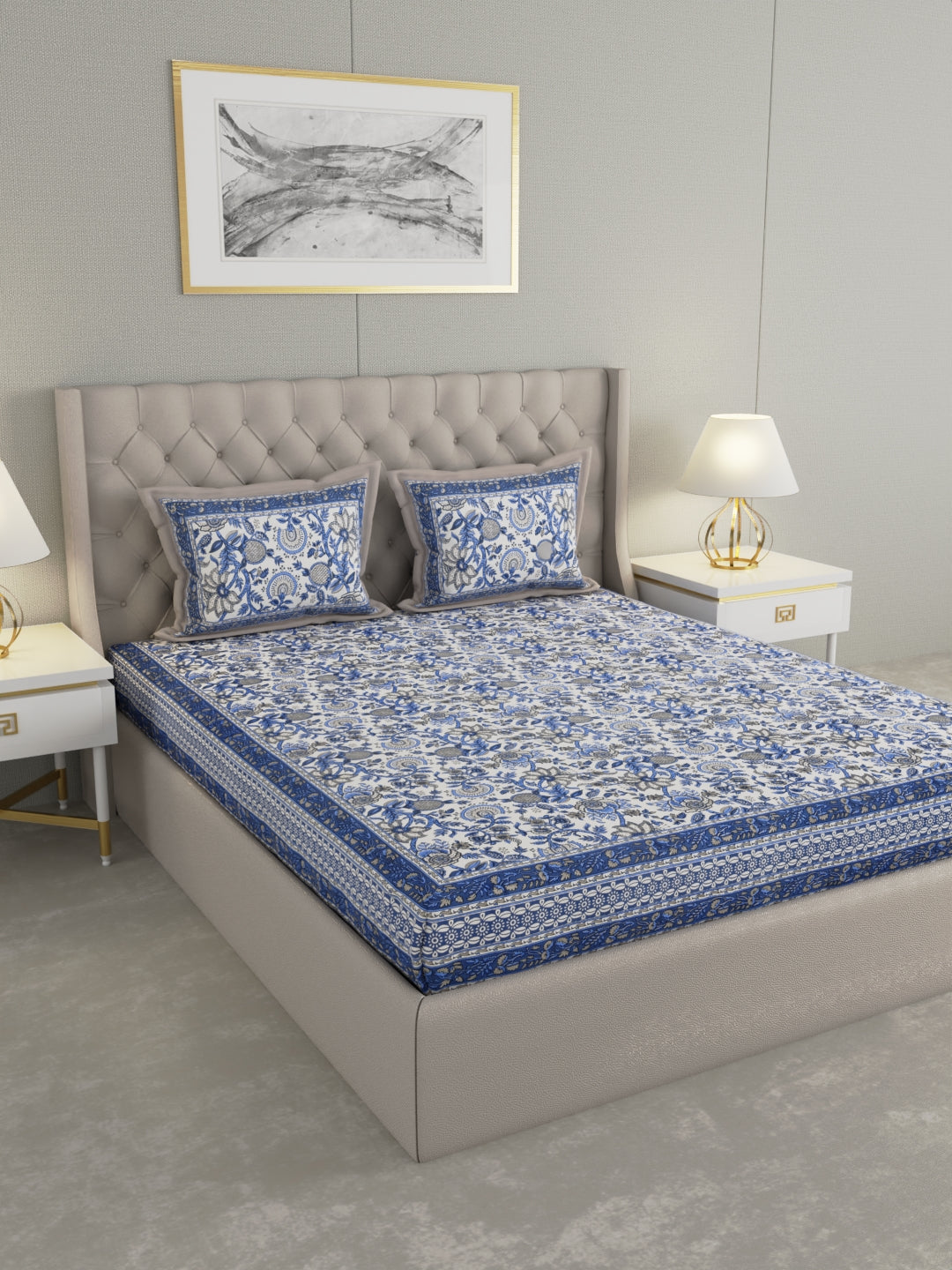 Pure Organic Cotton Bedsheet Hand Block Printed King Size with Pillow Covers 240 TC 90X108 inches