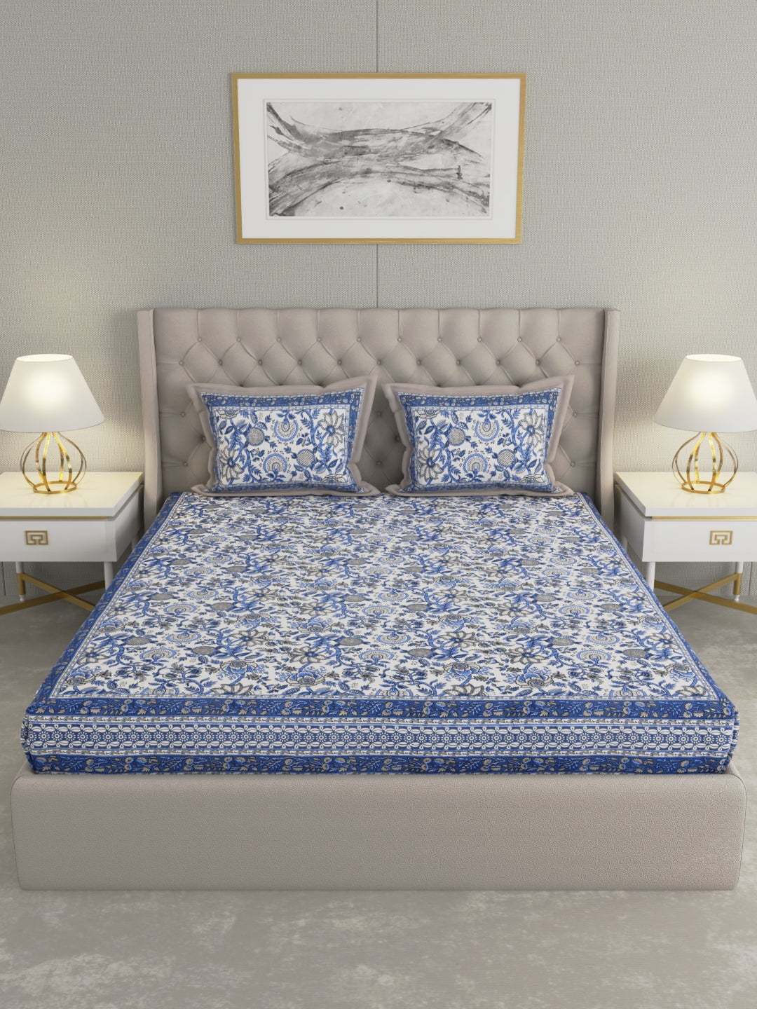 Pure Organic Cotton Bedsheet Hand Block Printed King Size with Pillow Covers 240 TC 90X108 inches