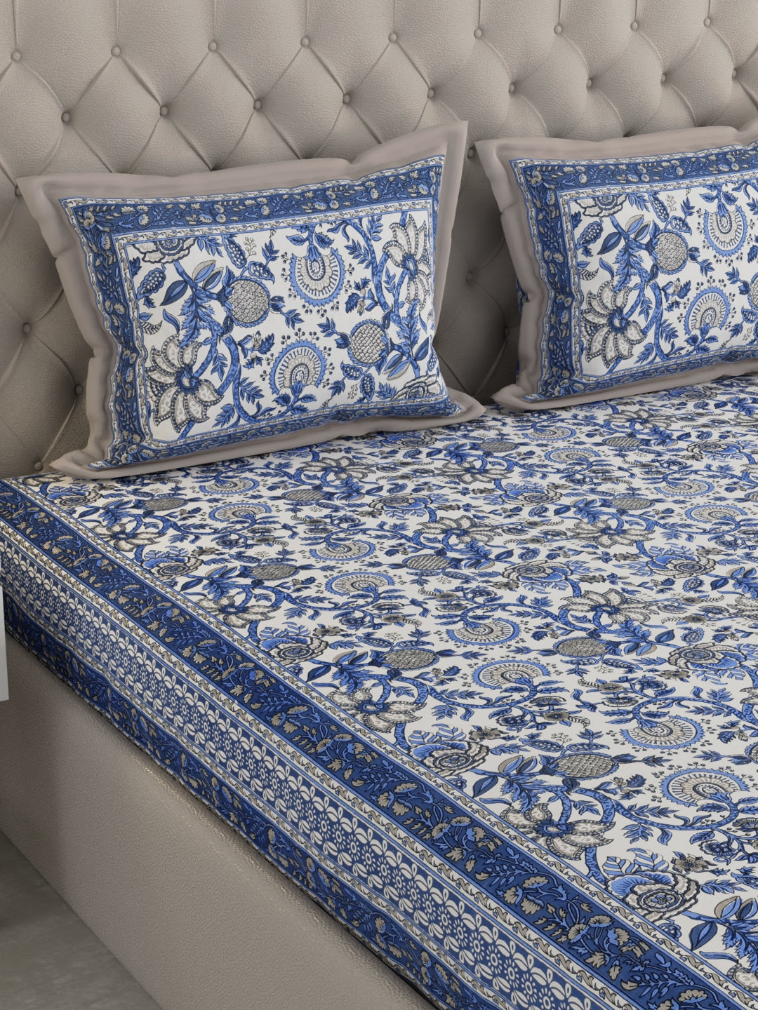Pure Organic Cotton Bedsheet Hand Block Printed King Size with Pillow Covers 240 TC 90X108 inches