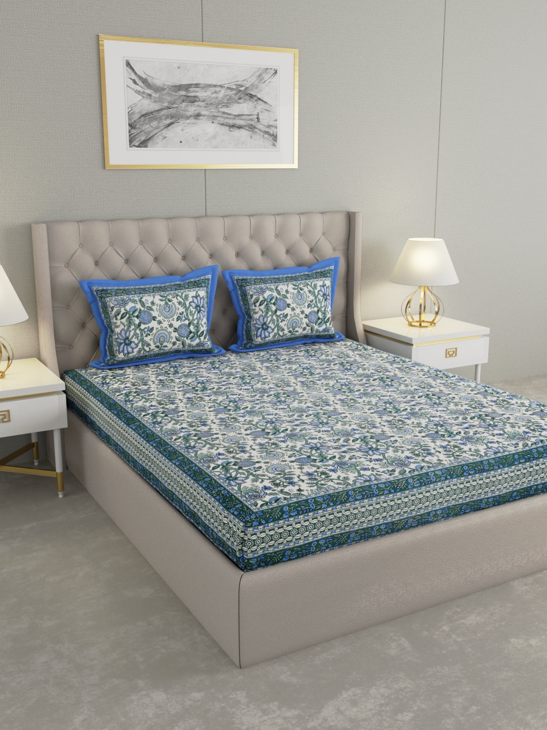 Pure Organic Cotton Bedsheet Hand Block Printed King Size with Pillow Covers 240 TC 90X108 inches