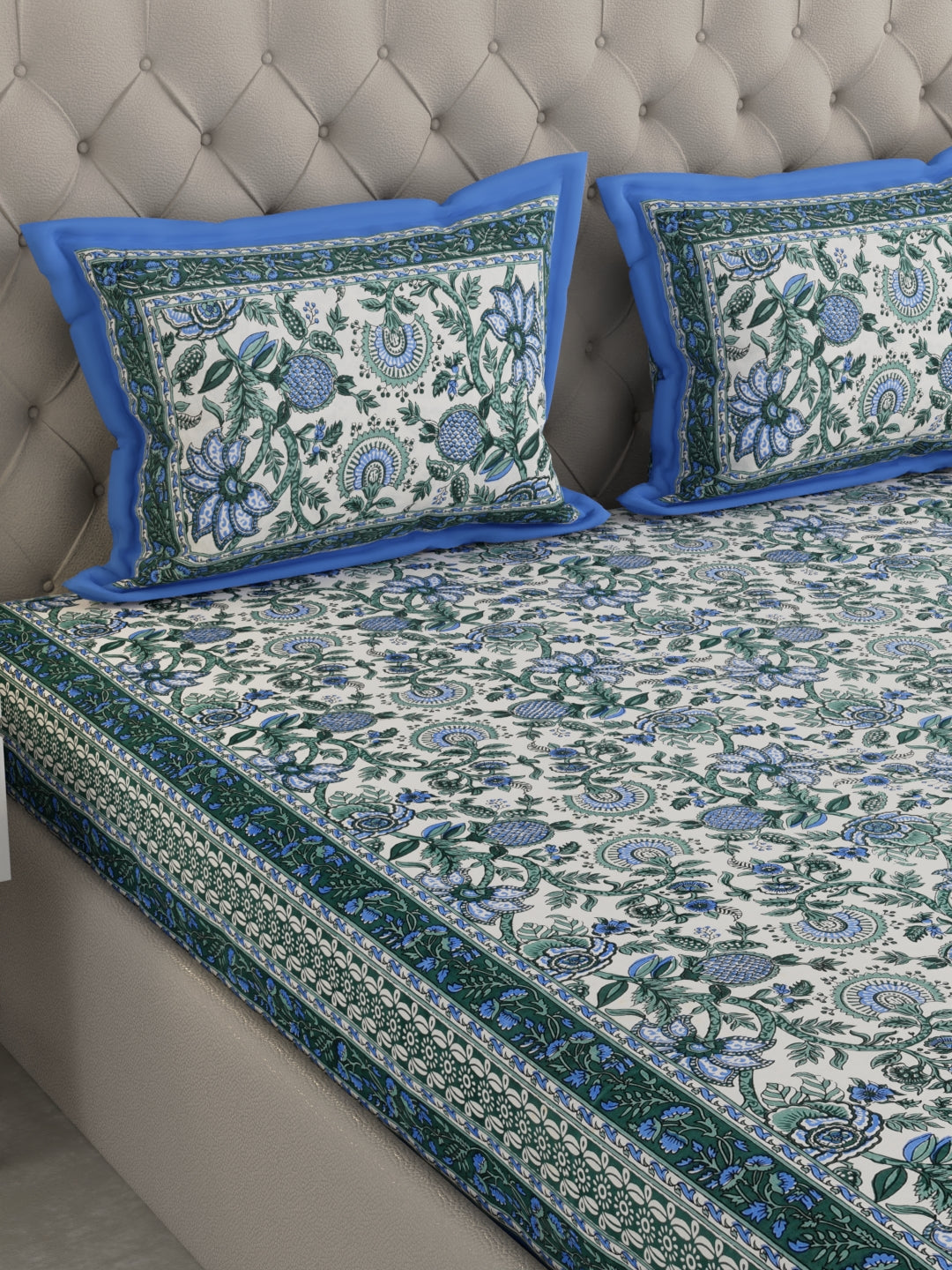 Pure Organic Cotton Bedsheet Hand Block Printed King Size with Pillow Covers 240 TC 90X108 inches