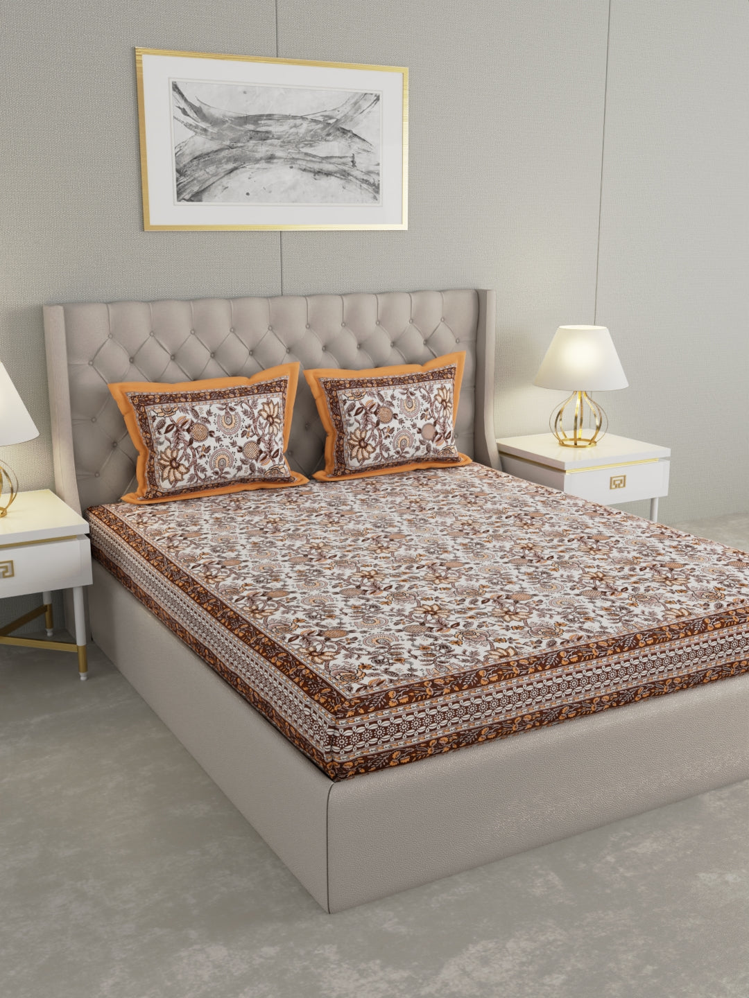 Pure Organic Cotton Bedsheet Hand Block Printed King Size with Pillow Covers 240 TC 90X108 inches