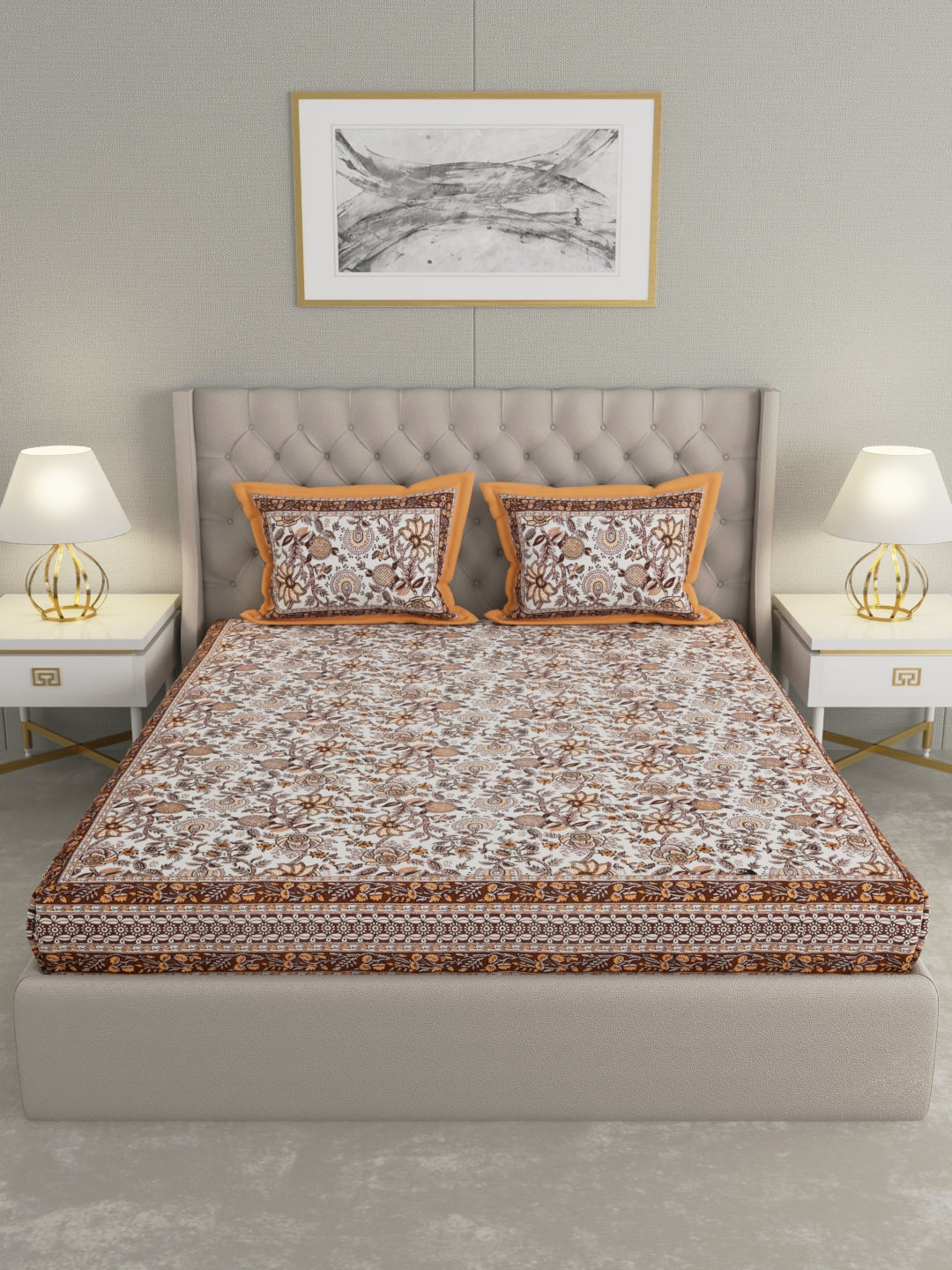 Pure Organic Cotton Bedsheet Hand Block Printed King Size with Pillow Covers 240 TC 90X108 inches