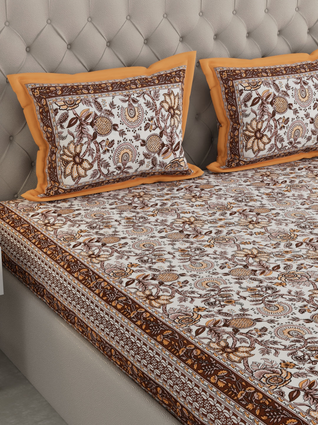 Pure Organic Cotton Bedsheet Hand Block Printed King Size with Pillow Covers 240 TC 90X108 inches