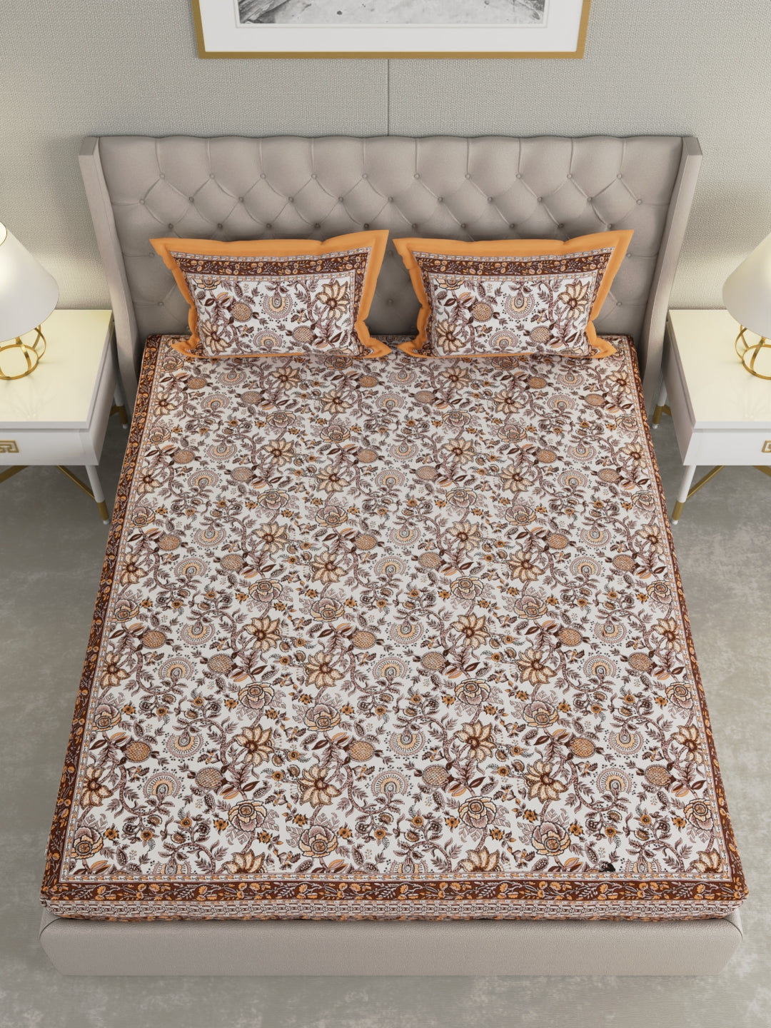 Pure Organic Cotton Bedsheet Hand Block Printed King Size with Pillow Covers 240 TC 90X108 inches