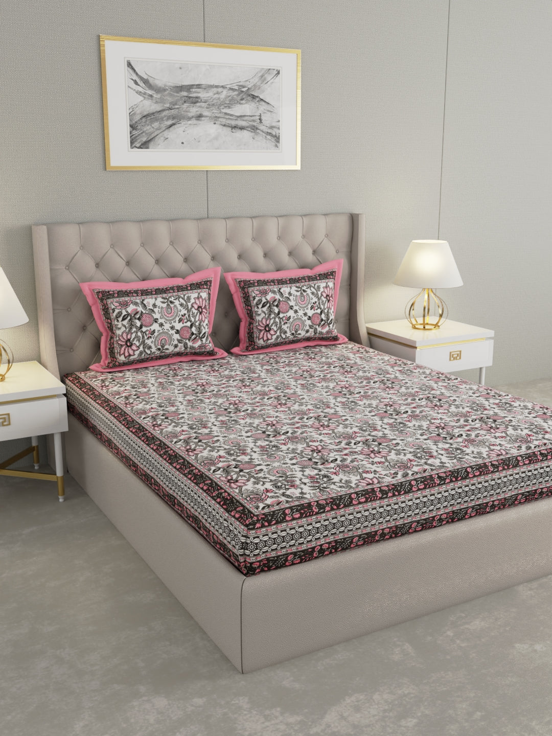 Pure Organic Cotton Bedsheet Hand Block Printed King Size with Pillow Covers 240 TC 90X108 inches