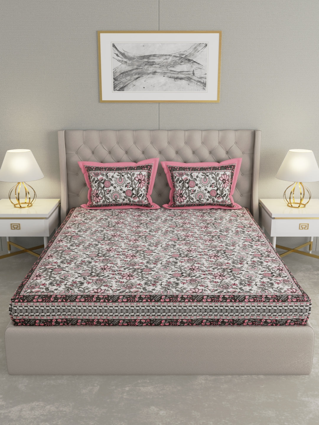 Pure Organic Cotton Bedsheet Hand Block Printed King Size with Pillow Covers 240 TC 90X108 inches