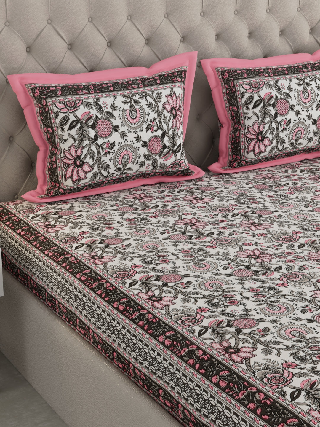 Pure Organic Cotton Bedsheet Hand Block Printed King Size with Pillow Covers 240 TC 90X108 inches