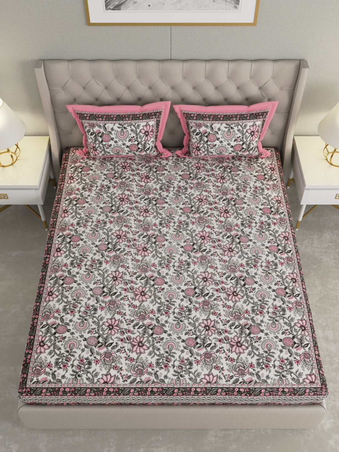 Pure Organic Cotton Bedsheet Hand Block Printed King Size with Pillow Covers 240 TC 90X108 inches