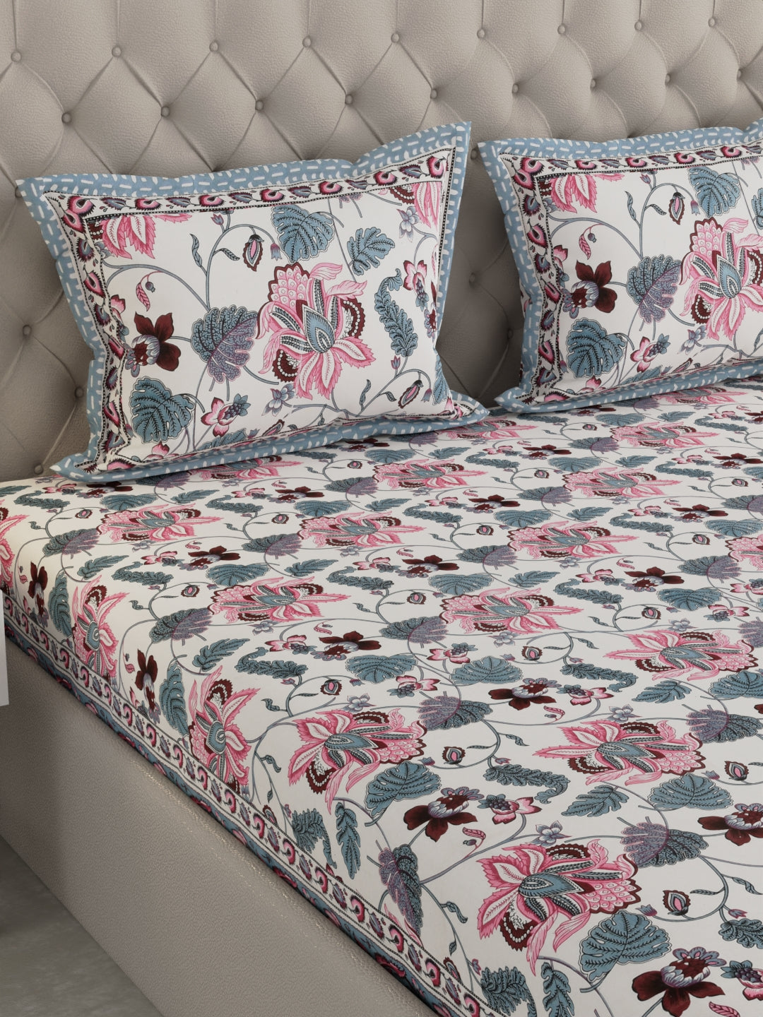 Pure Organic Cotton Bedsheet Hand Block Printed King Size with Pillow Covers 240 TC 90X108 inches