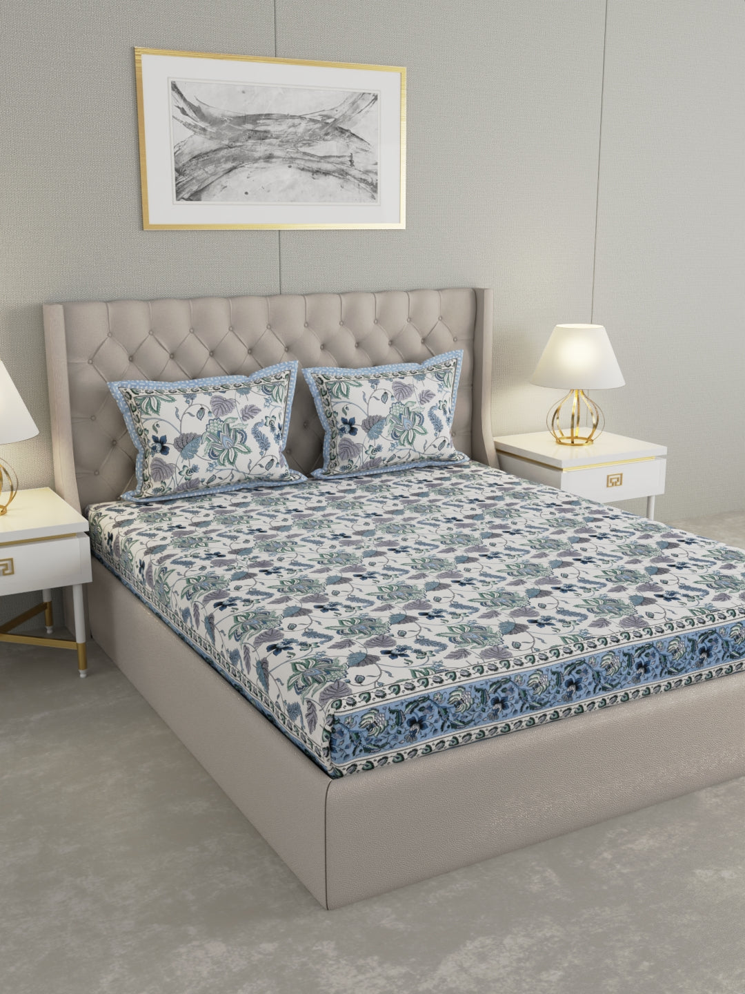 Pure Organic Cotton Bedsheet Hand Block Printed King Size with Pillow Covers 240 TC 90X108 inches
