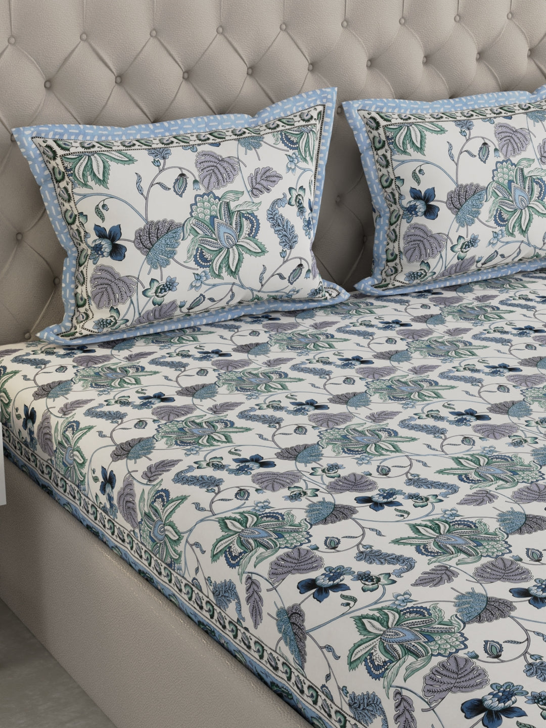 Pure Organic Cotton Bedsheet Hand Block Printed King Size with Pillow Covers 240 TC 90X108 inches